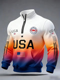 USA Flag Art Print Long Sleeve Zipper Sweatshirt