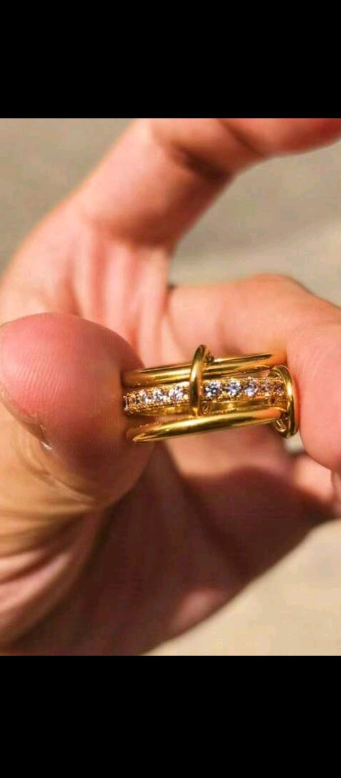 1pc 18K Gold Plated Stainless Steel Zirconia Decor Multi-Layer Link Ring, Suitable For Women's Daily And Wedding Party Wear, Gift