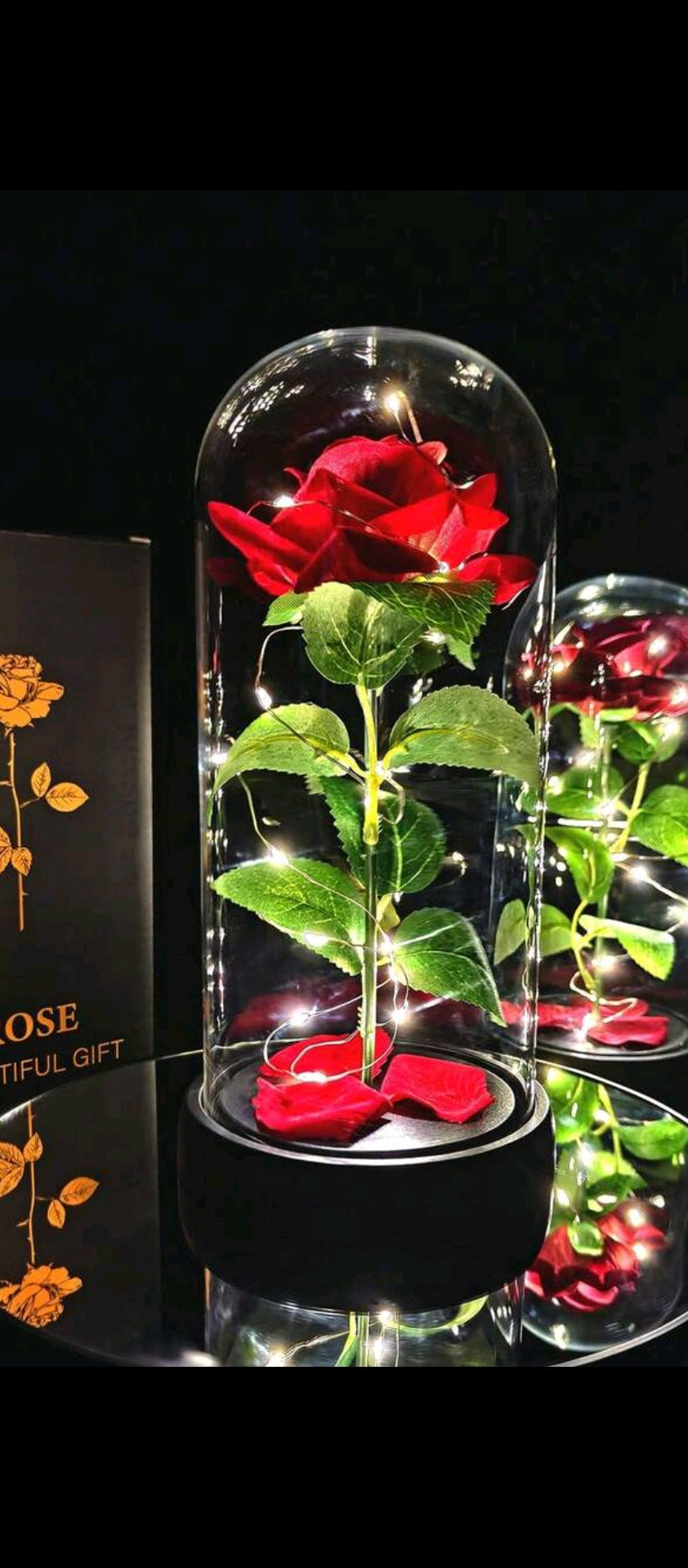 1pc LED Rose Flower Lamp With Lampshade, Valentine's Day Gift, Artificial Flower Room Decor, Warm Light, Red Rose With Green Leaves, Home Decor (Batteries Not Included), Christmas Decoration