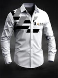 Men's Retro Letter Design Printed Long Sleeve Shirt
