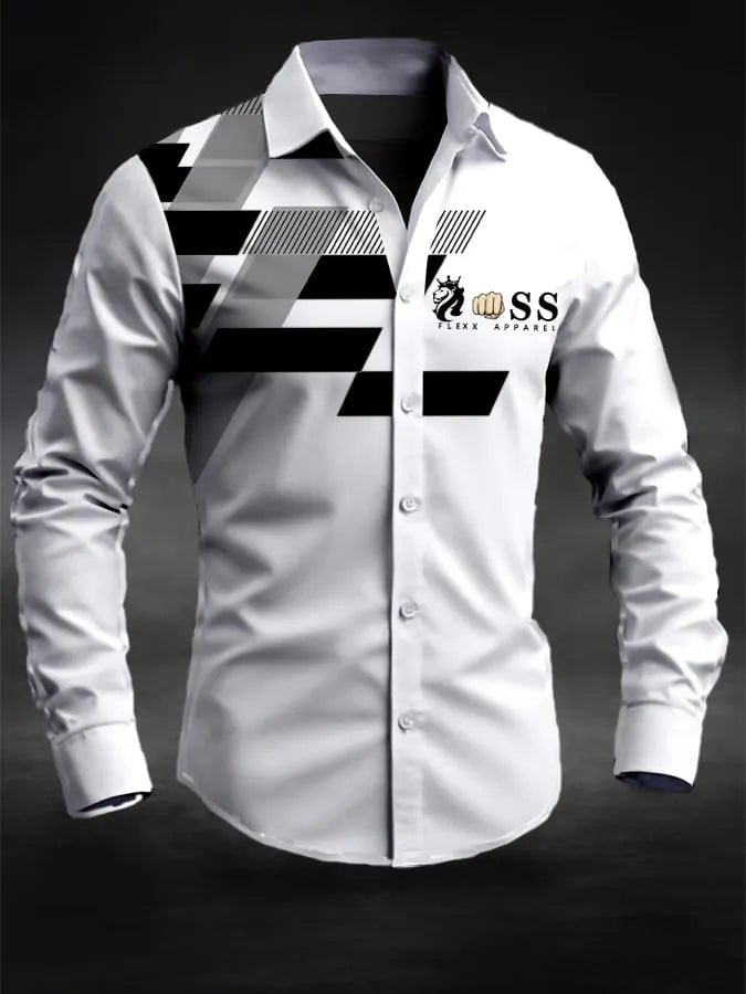 Men's Retro Letter Design Printed Long Sleeve Shirt