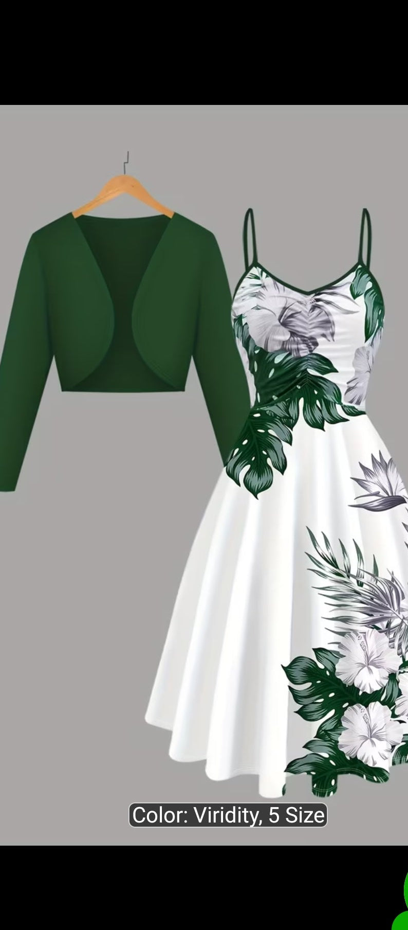 Women'S Suit Green Cardigan And Plant Printed Suspender Dress Elegant 2pcs Set Party Daily Outdoor Vacation Universal Women'S Clothing
