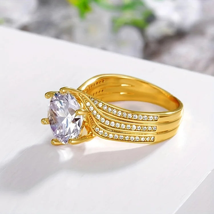 Exquisite 18K Gold Plated Halo Ring Inlaid Shiny Zircon For Women Engagement Wedding Bridal Ring Jewelry