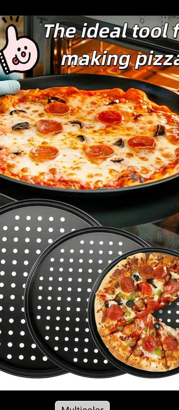 1/3pcs 12-Inch Black Carbon Steel Pizza Pan, Pizza Baking Tray, Non-Stick Pizza Mold, Suitable For Pizza, Cake, Bread, Roast And Other Baking, Perforated Baking Tray, Round Baking Pan, Oven Tray, Pizza Plate, Pizza Mold, Baking Set, Baking, Kitchen Access