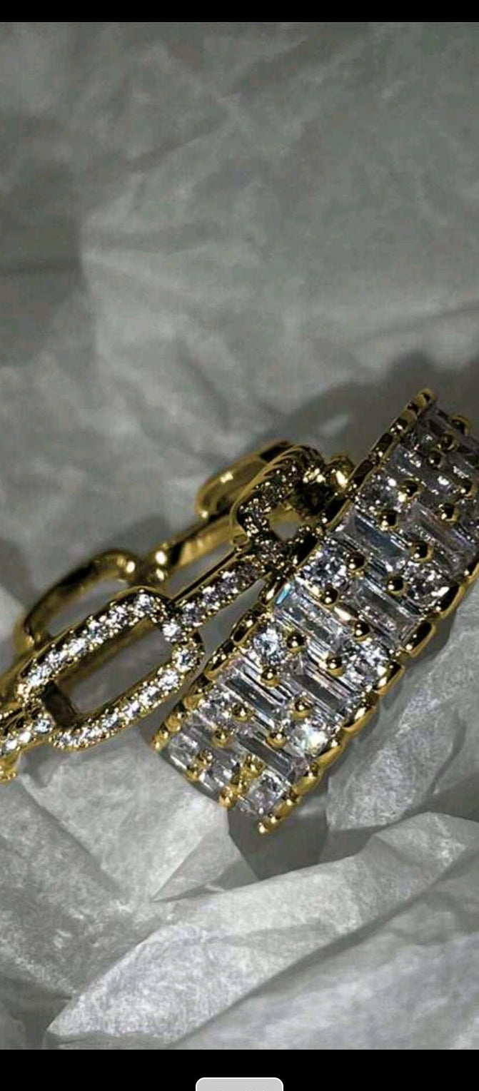 rundraw 2pcs Minimalist 18K Gold Plated Copper Cubic Zirconia Decor Ring Set, Women Everyday & Party Wear
