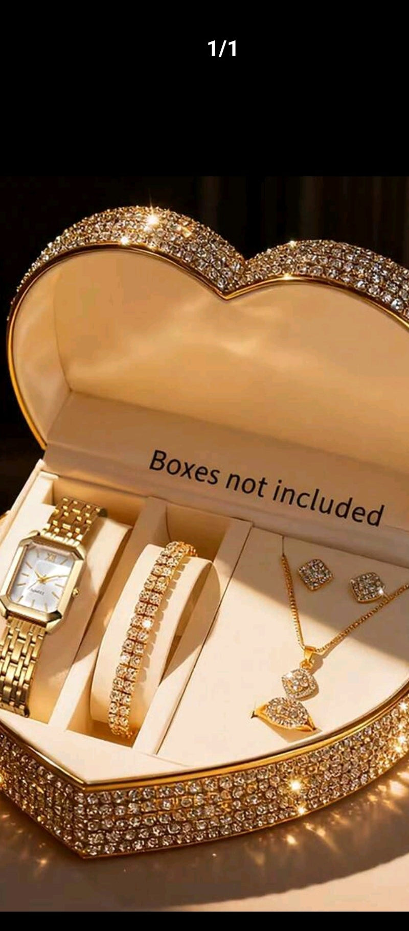 6pcs Teenage Simulation Wristwatch Set, Gold Strap Luxurious Style, Stainless Steel Scaled Quartz Watch With Hollow Gold Necklace, Bracelet, Ring, Earrings Jewelry Set, Rectangular Case, Best Birthday Gift For Her, Suitable For Daily, Party, Valentine's D