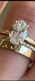3pcs/Set Unique Oval Cut Cubic Zirconia Bridal Set Engagement Ring Gift For Her Promise Ring Wedding Set Eternity And Plain Band Set Ring For Gift