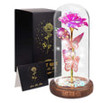 Light Up Pink Rose flower Butterfly in Glass Dome