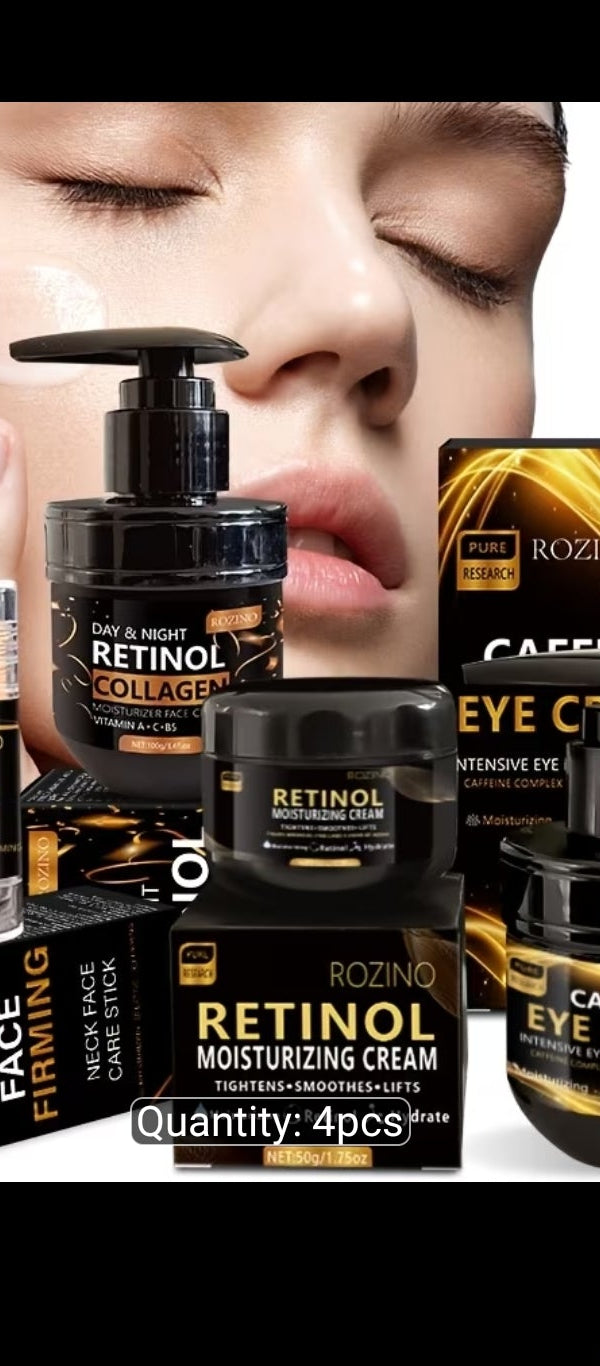 Retinol Black Skincare 4pcs Set, Including Eye Cream, Face Cream And Neck Cream,