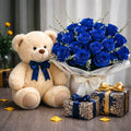 Teddy bear and flowers together